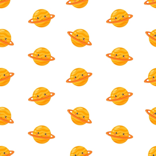 Niño naranja planeta kawaii vector patrón sin costuras universo espacial de la galaxia tela de impresión de fondo