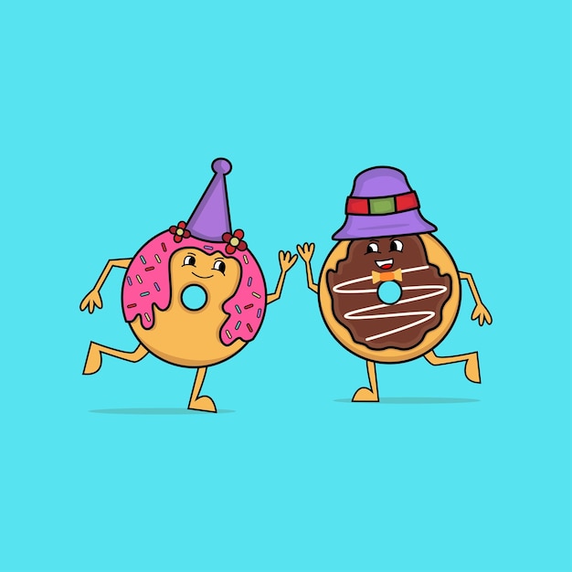 Niño y niña bailando juntos ilustran un par de donas lindas