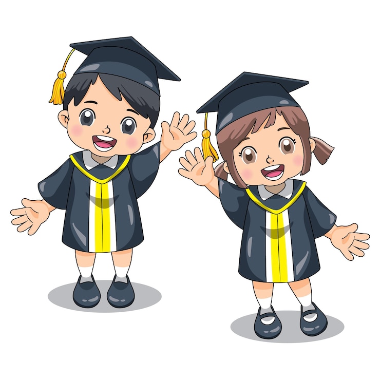 Vector un niño y una niña con birrete y toga de graduación