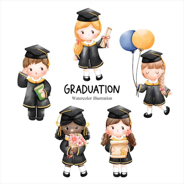 Niño y niña día de graduación niños ilustración vectorial