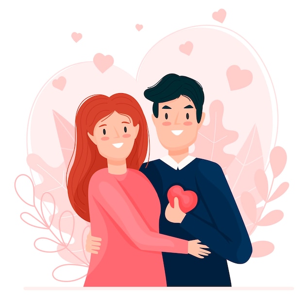 Niño y niña enamorados Pareja tradicional Abrazo Amor Ilustración vectorial en estilo moderno