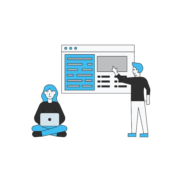 Niño y niña están trabajando en un gráfico de página web