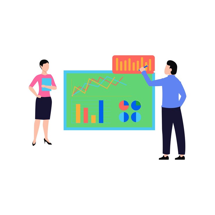 Vector un niño y una niña están trabajando en un gráfico