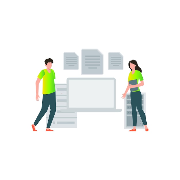 El niño y la niña están trabajando en servicios web.