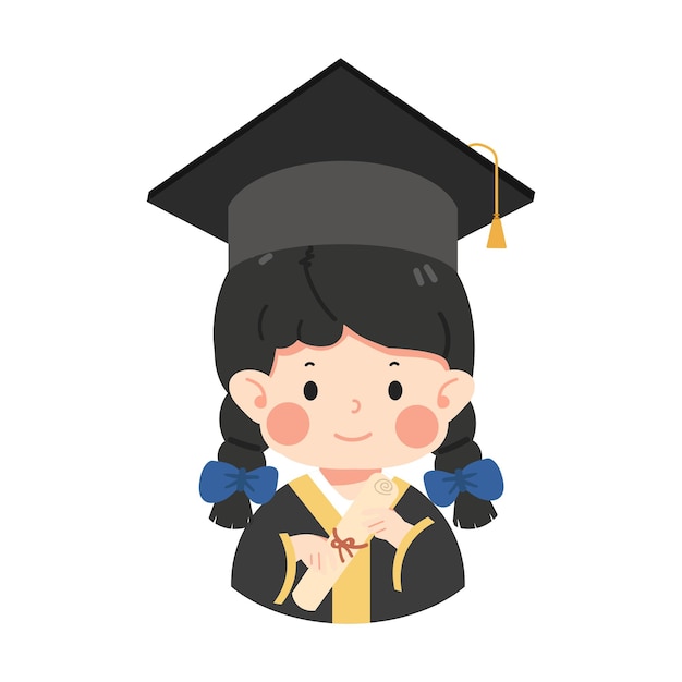 Vector niño, niña, estudiante graduado, caricatura