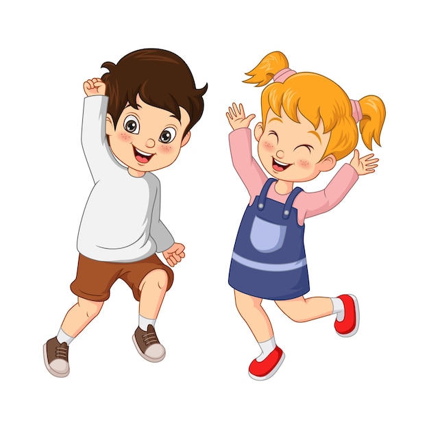 Niño y niña feliz de dibujos animados