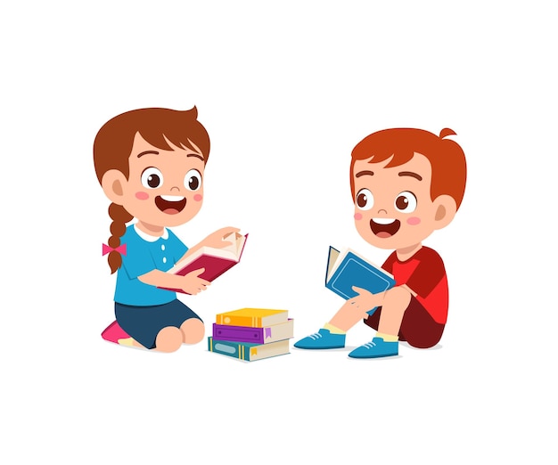 Niño y niña leen un libro juntos