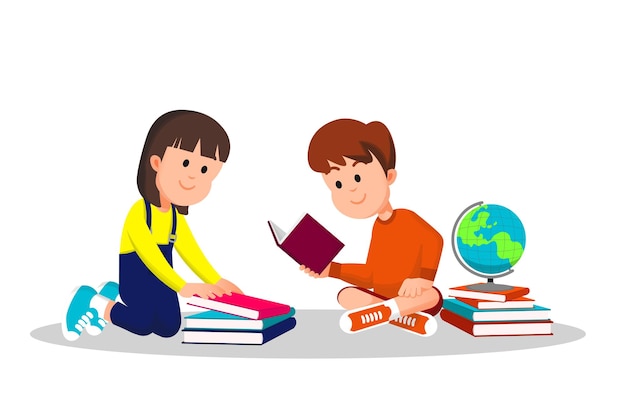 niño y niña leyendo un libro juntos