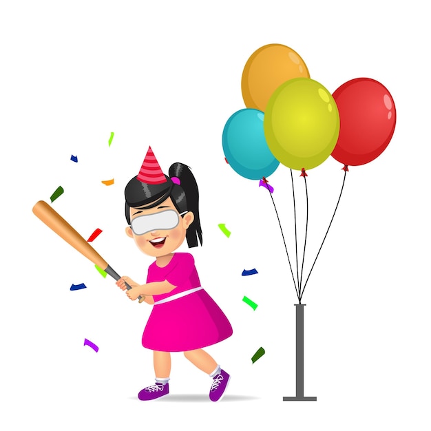 Niño niña linda voladura de globos en la fiesta de cumpleaños