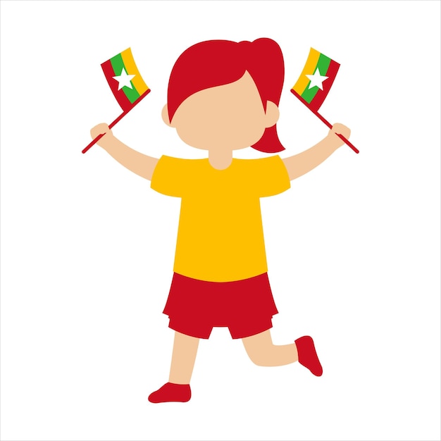 Niño y niña lindos para el diseño vectorial de la independencia de Myanmar