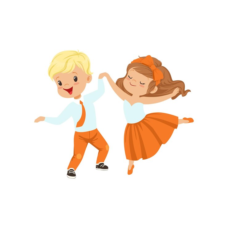 Vector un niño y una niña lindos disfrutando del vector de danza ilustración aislada sobre un fondo blanco