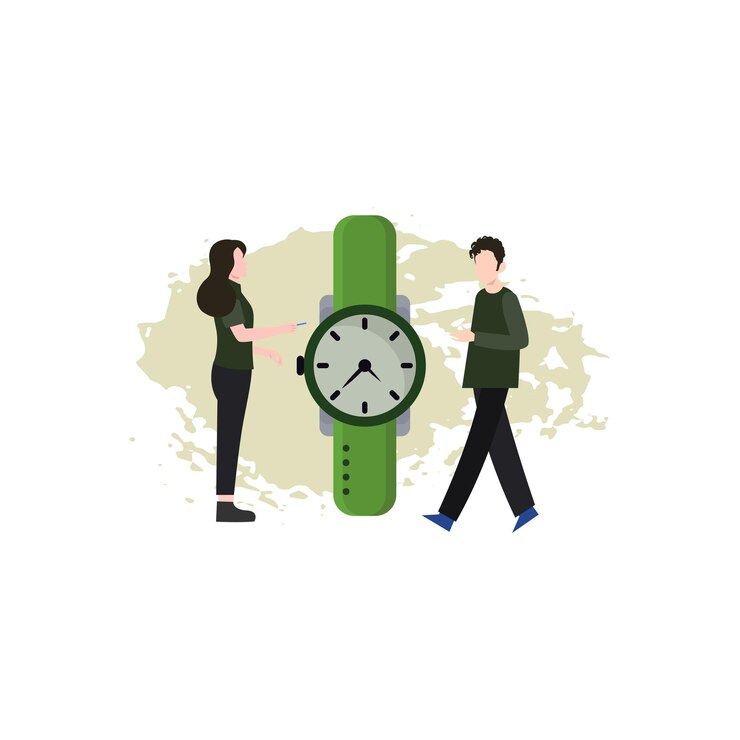 Vector niño y niña mirando el reloj de pulsera