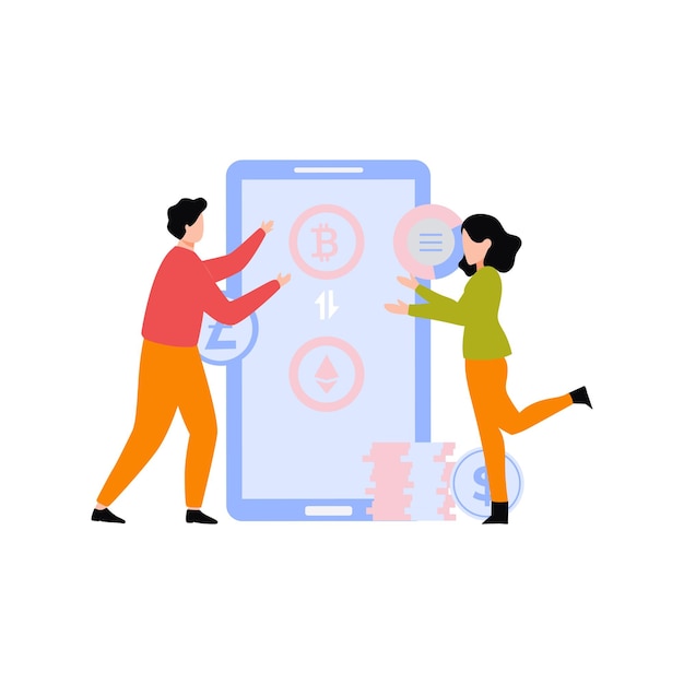 Niño y niña transfiriendo bitcoin y Ethereum