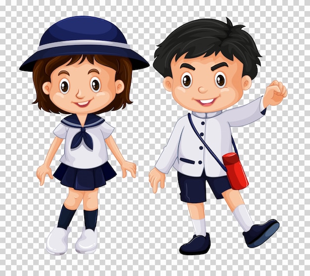 Vector niño y niña en uniforme escolar