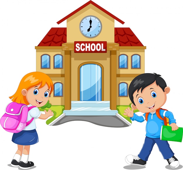 Niño y niña van a la escuela
