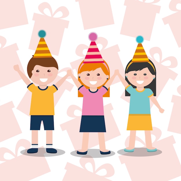 Vector niño y niñas con la celebración del sombrero de fiesta