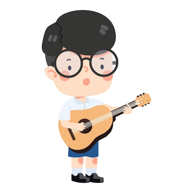 niño, niño, estudiante, tocar la guitarra