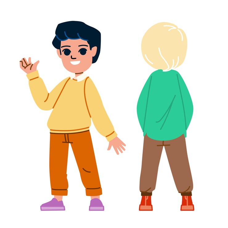 Vector niño, niño, frente, espalda, vector