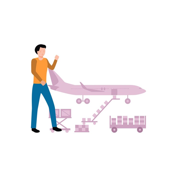 Vector un niño observa la carga de un paquete en vuelo.