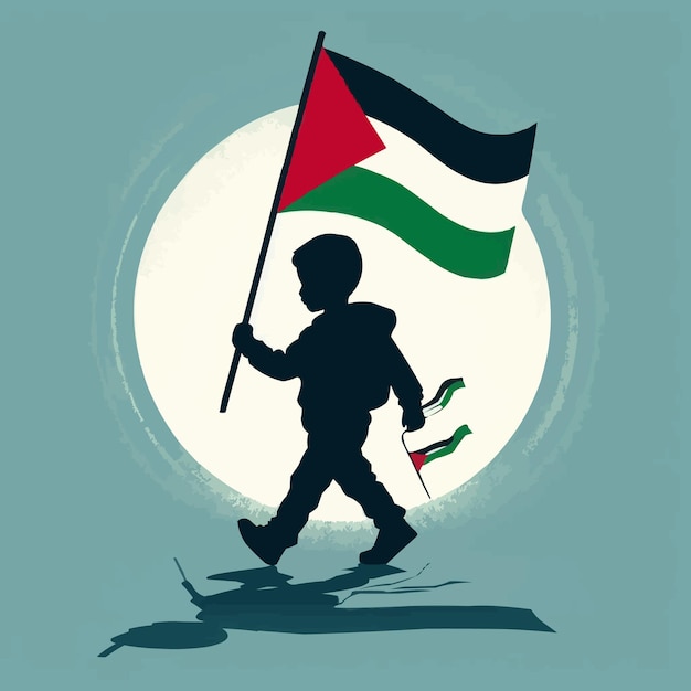 Vector niño palestino portador libre con una bandera de palestina
