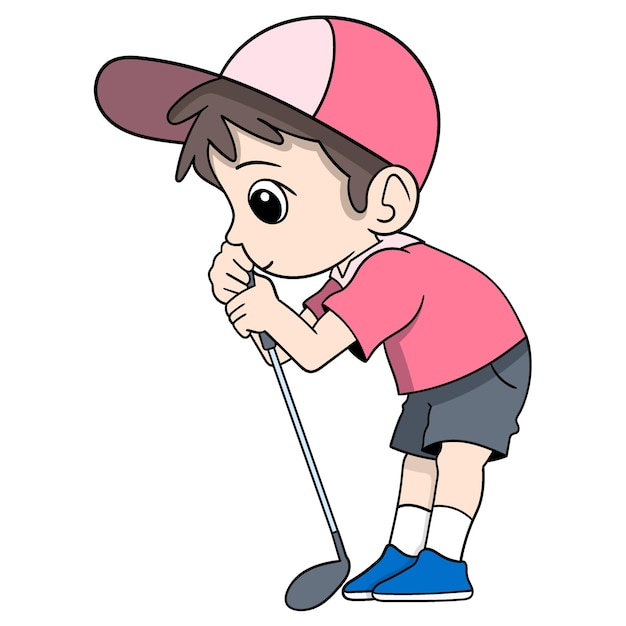 un niño con un palo está jugando al golf observando y analizando el flujo del juego