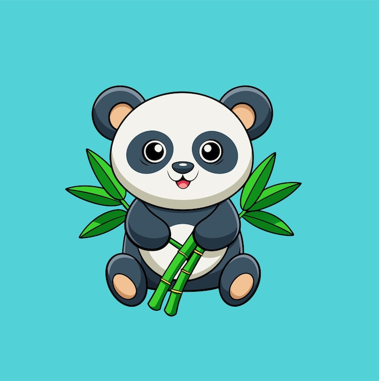 Vector niño panda con bambú