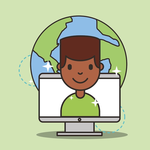 niño en la pantalla de la computadora redes sociales global