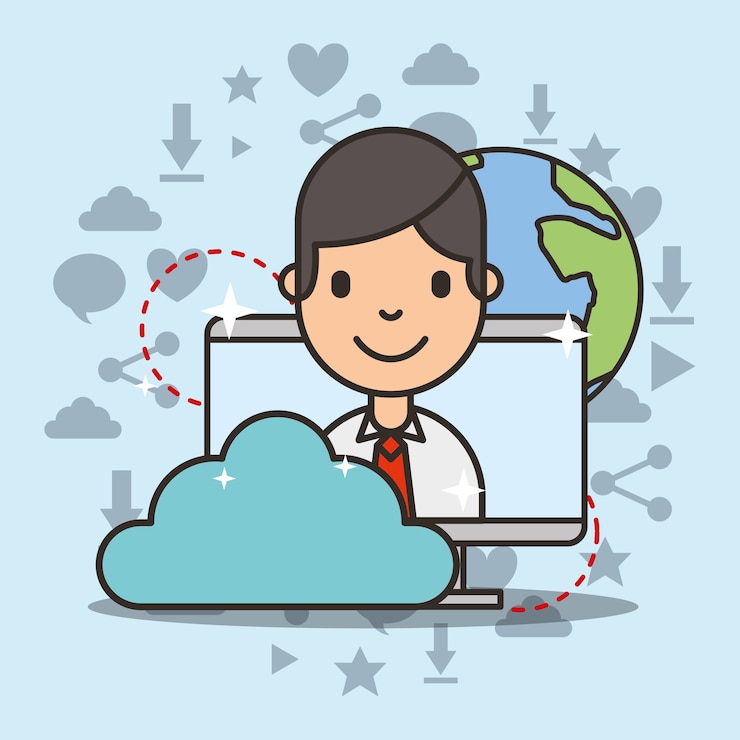 Vector niño en la pantalla de la computadora