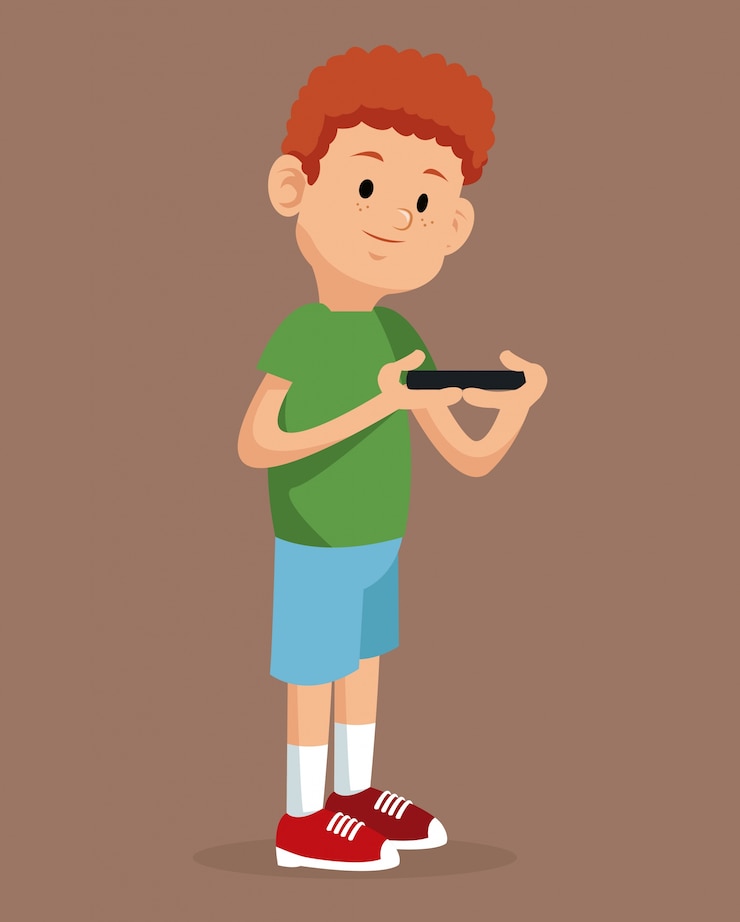 Vector niño parado jugando videojuegos