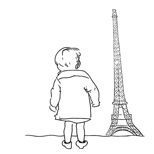 un niño en parís ilustración vectorial arte lineal