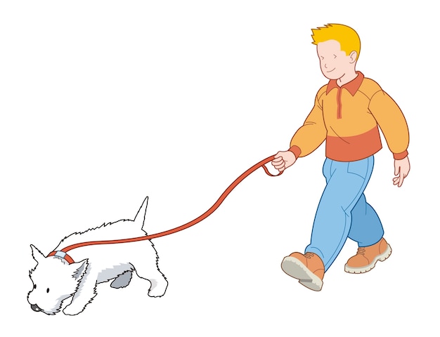 Niño paseando con su perro