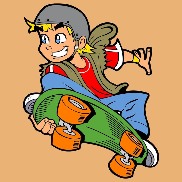 Vector niño patinando dibujo