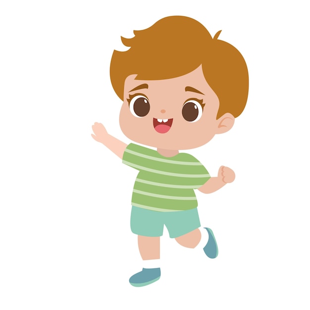 un niño pelirrojo lindo está corriendo o saltando ilustración de dibujos animados vectorial aislado en el fondo