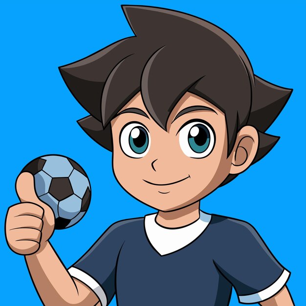 Vector un niño con una pelota de fútbol en la mano