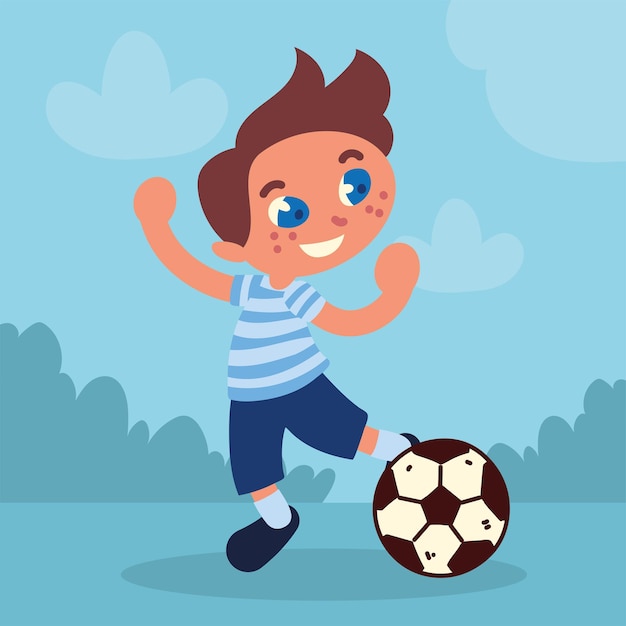 Vector niño con pelota de futbol