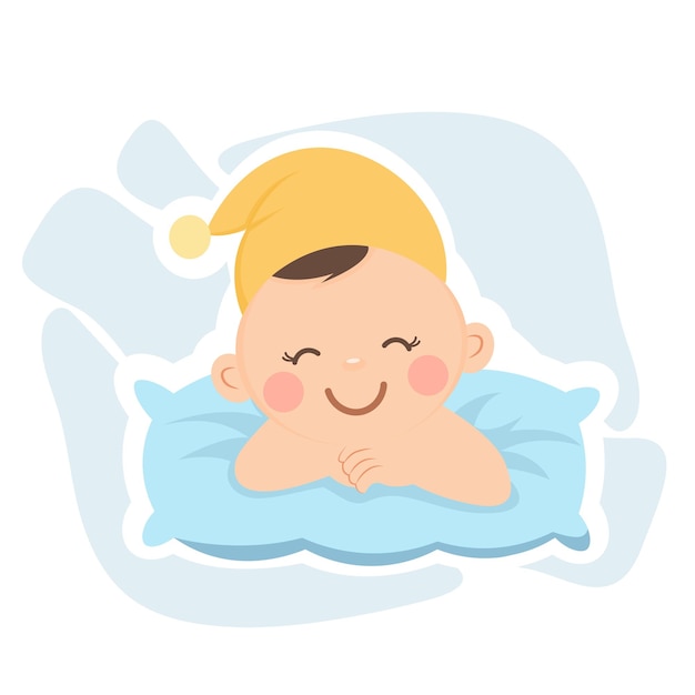 Niño pequeño con cara linda duerme en una almohada suave Ilustración vectorial