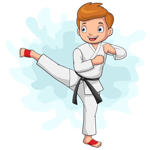 Niño pequeño de dibujos animados entrenando karate
