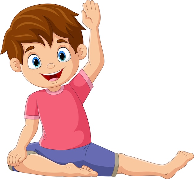 Niño pequeño de dibujos animados haciendo pose de yoga de ciervo