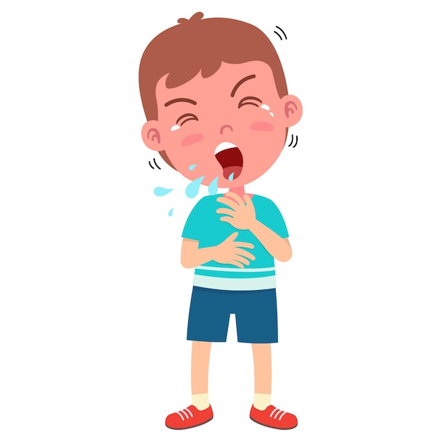 Niño pequeño de dibujos animados tosiendo y enfermo
