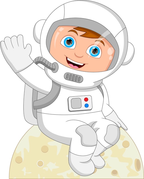 Niño pequeño de dibujos animados en traje de astronauta