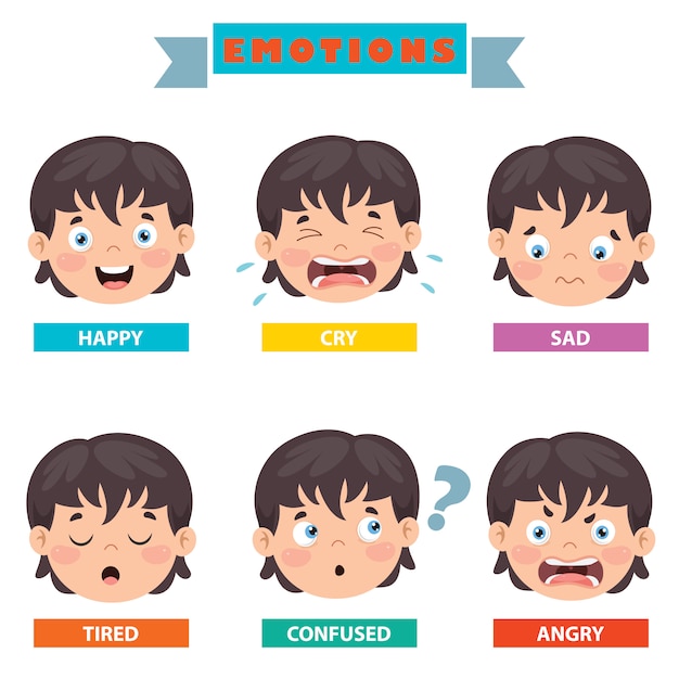 Vector niño pequeño con diferentes emociones