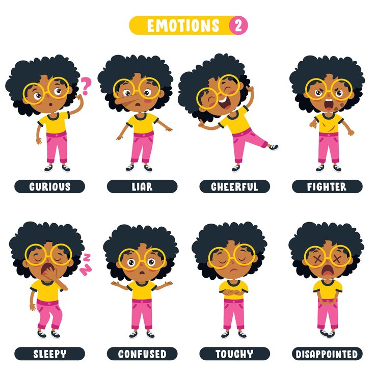 Vector niño pequeño con diferentes emociones