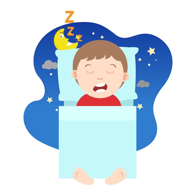 Niño pequeño dormir en vector de ilustración de habitación de cama