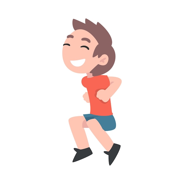 Niño pequeño feliz saltando lindo Niño feliz divirtiéndose vestido con ropa casual Ilustración vectorial de estilo de dibujos animados