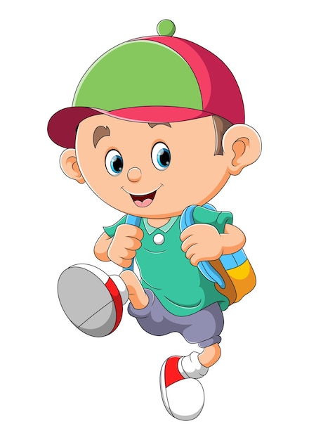 El niño pequeño con la gorra colorida está listo para ir al jardín de infantes de la ilustración.