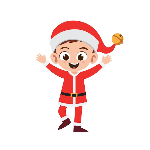 Niño pequeño lindo feliz que lleva el ejemplo rojo del vector del traje de la Navidad