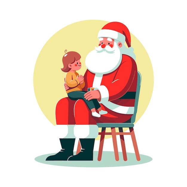 Un niño pequeño sentado en Santa Claus39 ilustración vectorial de diseño plano de regazo