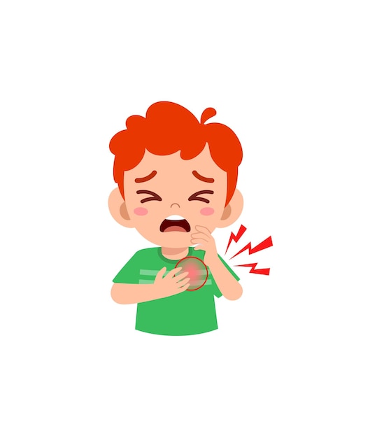 El niño pequeño se siente mal cuando le duele el pecho