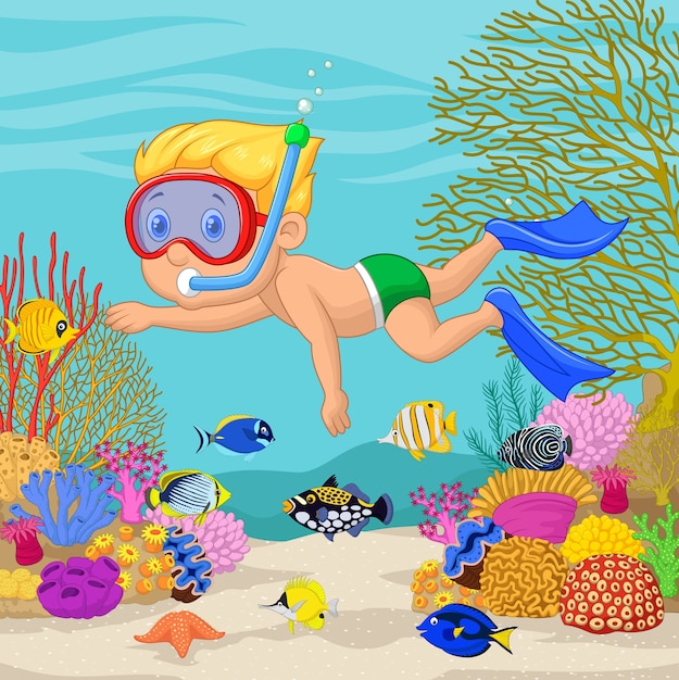 Niño pequeño snorkeling