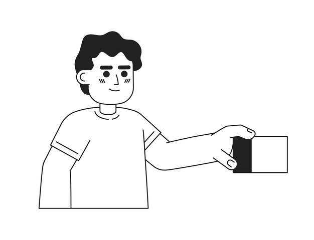 Niño pequeño sosteniendo un bloque de construcción personaje vectorial plano monocromático niño caucásico jardín de infantes jugando persona de línea delgada editable en blanco imagen de punto de dibujos animados simple bw para diseño gráfico web